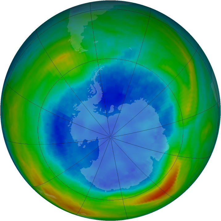 Antarctic ozone map for 25 August 1990